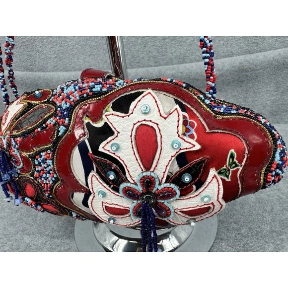 Mary Frances Beaded Crossbody Shoulder Bag Red Blue Floral Butterfly Embellished